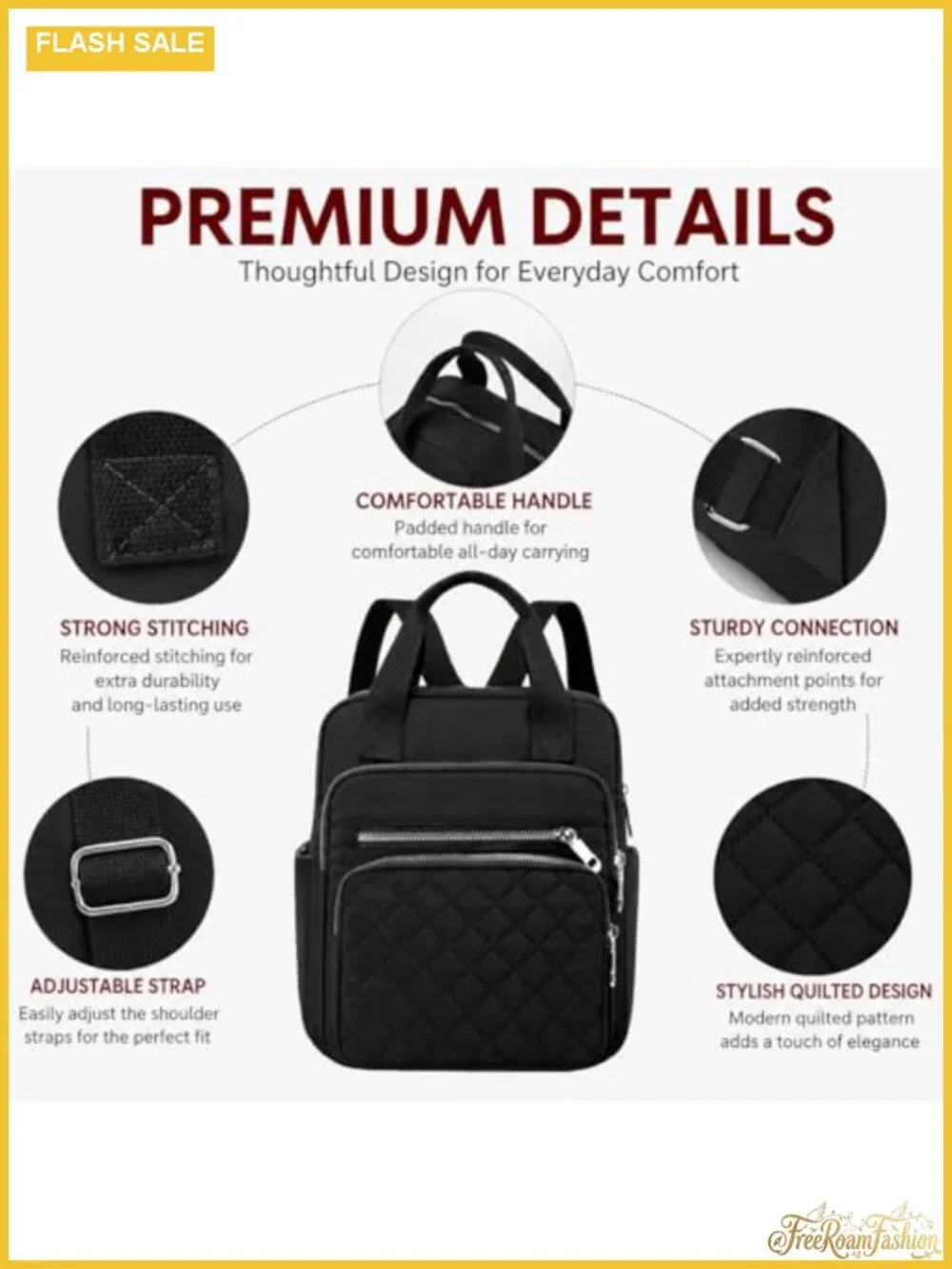 Women's Quilted Square Backpack Waterproof Daypack with Multiple Pockets